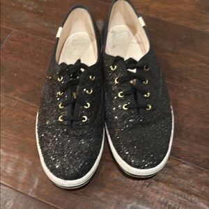 kate spade Black Sparkly Sneakers with Gold Accents